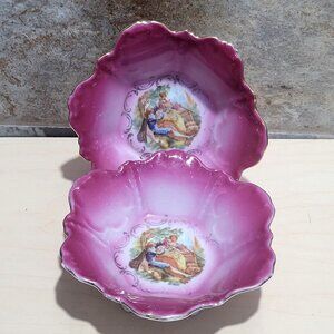 Pair of Schivarzenhammer Bavaria Courting Couple Scalloped Candy Ring Dishes